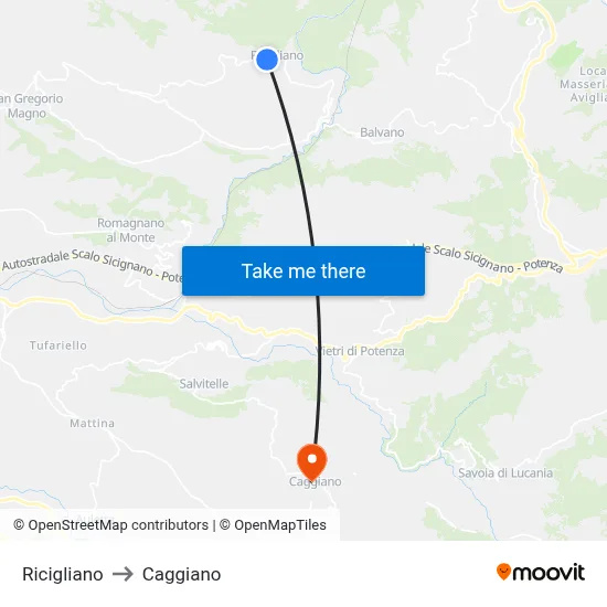 Ricigliano to Caggiano map