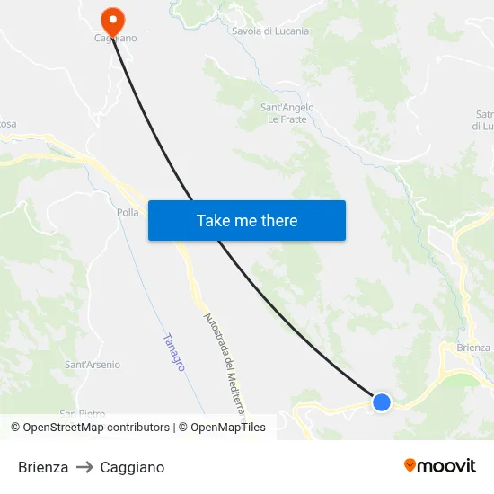 Brienza to Caggiano map
