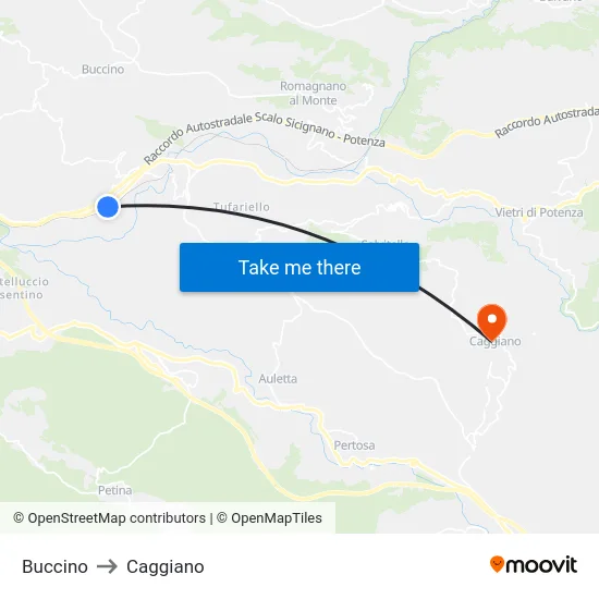 Buccino to Caggiano map
