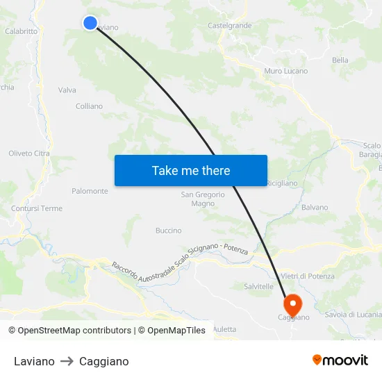 Laviano to Caggiano map