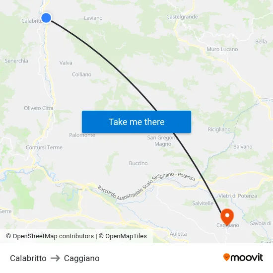 Calabritto to Caggiano map