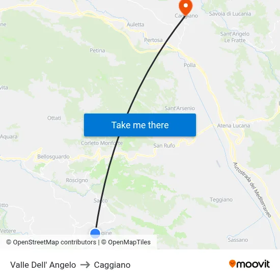 Valle dell'Angelo to Caggiano map