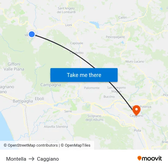 Montella to Caggiano map