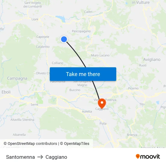 Santomenna to Caggiano map