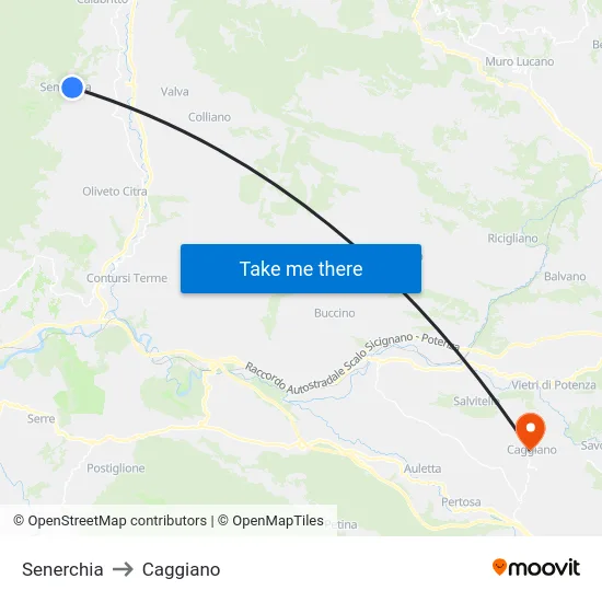 Senerchia to Caggiano map