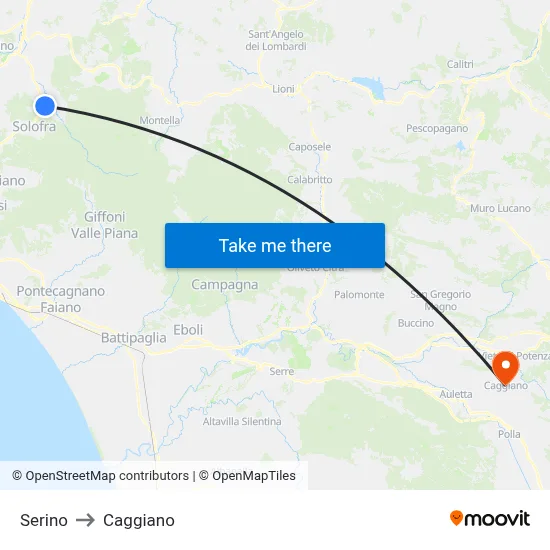 Serino to Caggiano map