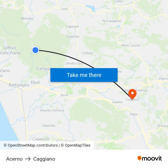 Acerno to Caggiano map