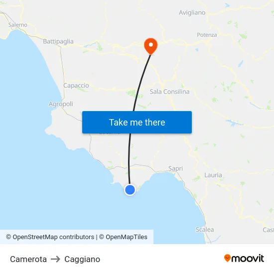 Camerota to Caggiano map