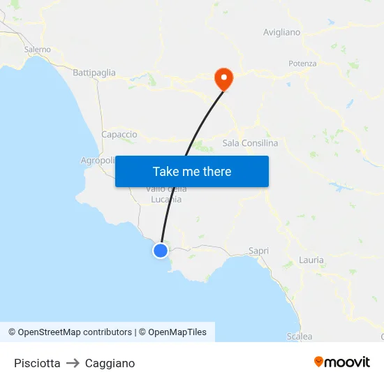 Pisciotta to Caggiano map