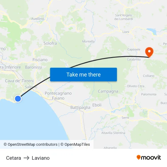 Cetara to Laviano map