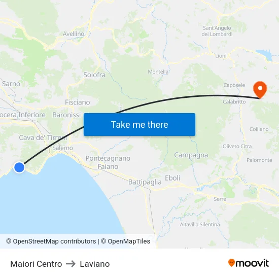 Maiori Centro to Laviano map
