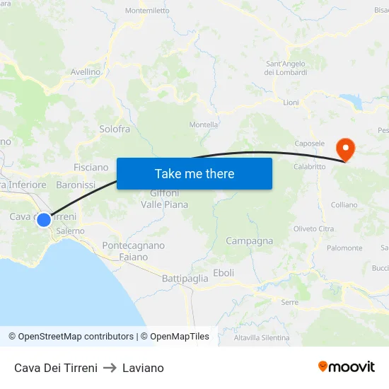 Cava Dei Tirreni to Laviano map