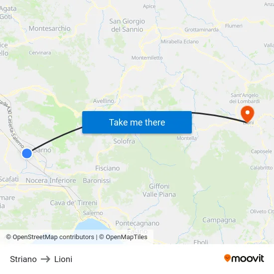 Striano to Lioni map
