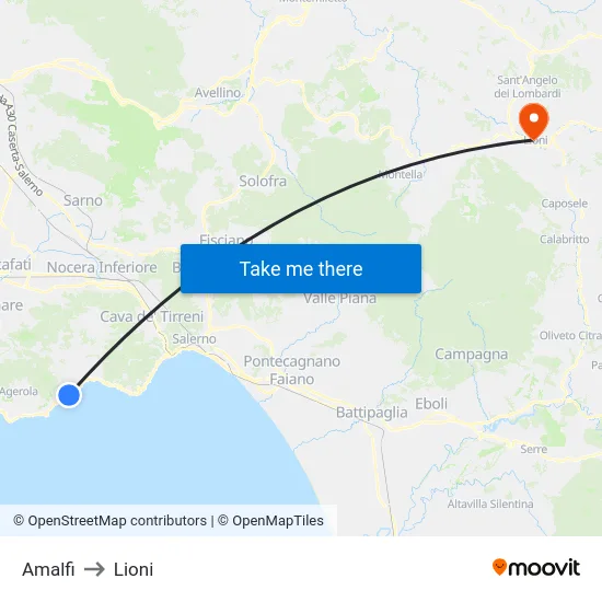 Amalfi to Lioni map