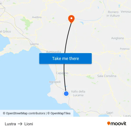 Lustra to Lioni map