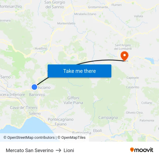 Mercato San Severino to Lioni map