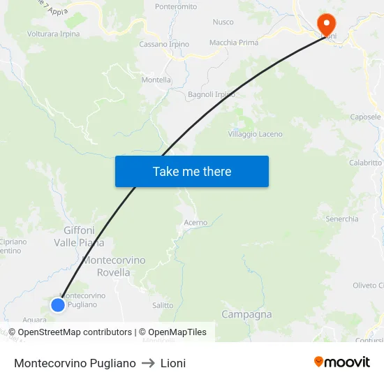 Montecorvino Pugliano to Lioni map