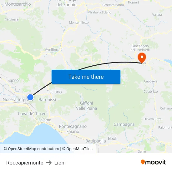 Roccapiemonte to Lioni map