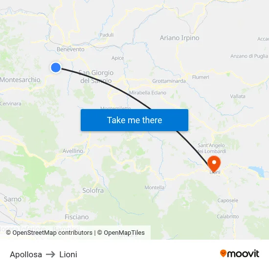Apollosa to Lioni map