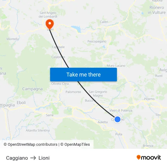 Caggiano to Lioni map