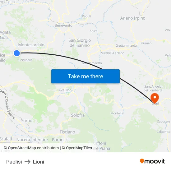 Paolisi to Lioni map