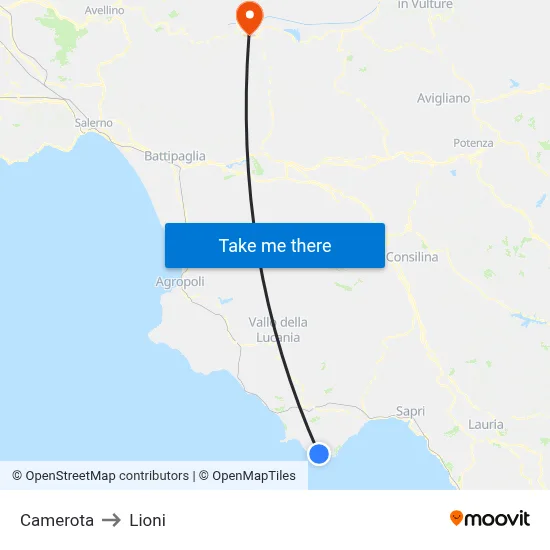 Camerota to Lioni map