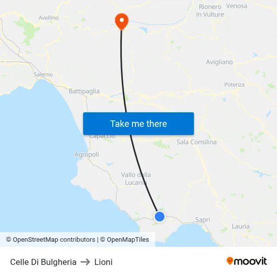 Celle Di Bulgheria to Lioni map