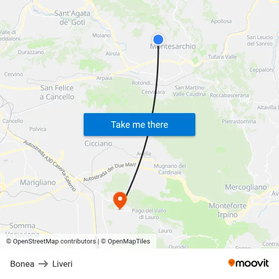 Bonea to Liveri map