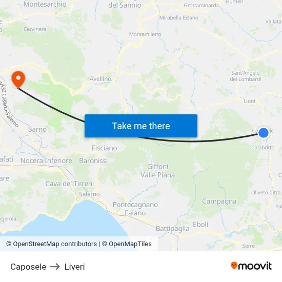 Caposele to Liveri map