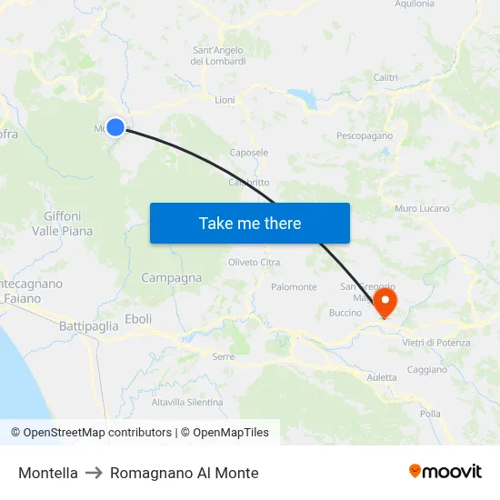 Montella to Romagnano Al Monte map