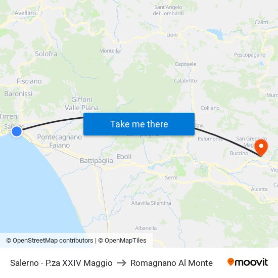 Salerno - P.za XXIV Maggio to Romagnano Al Monte map