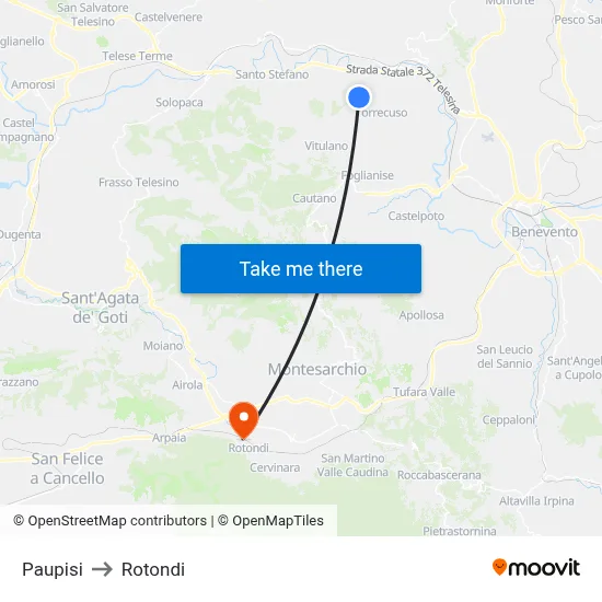 Paupisi to Rotondi map