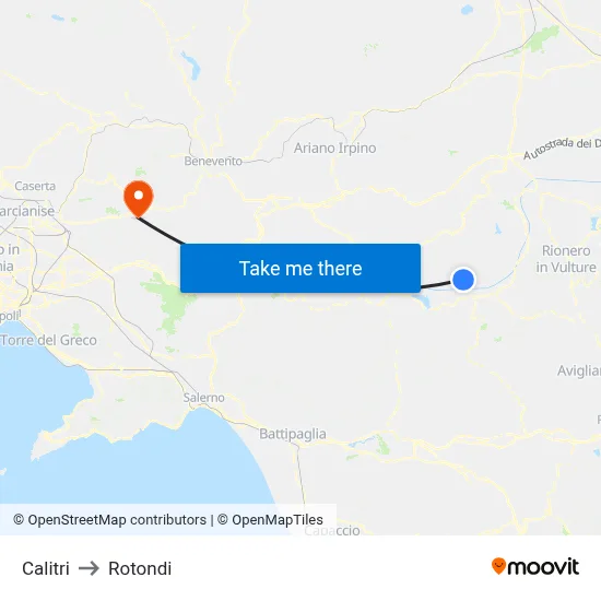 Calitri to Rotondi map