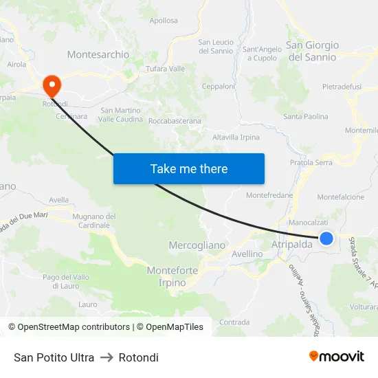 San Potito Ultra to Rotondi map