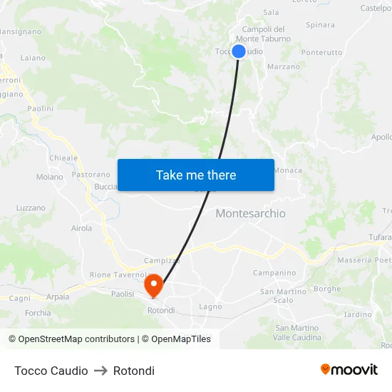 Tocco Caudio to Rotondi map
