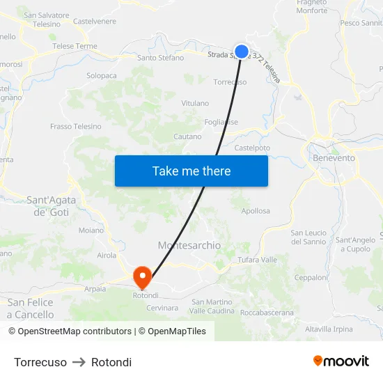 Torrecuso to Rotondi map