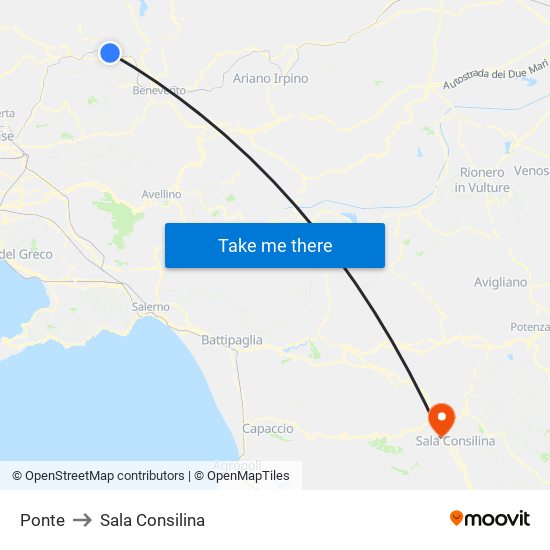 Ponte to Sala Consilina map