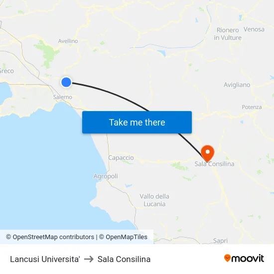 Lancusi Universita' to Sala Consilina map
