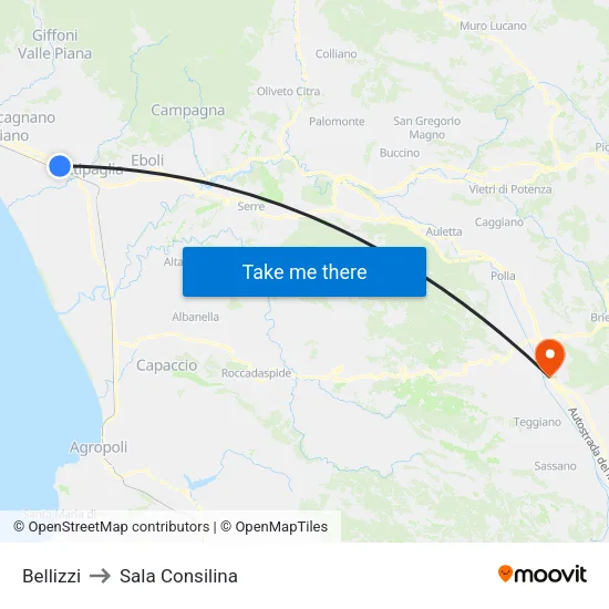 Bellizzi to Sala Consilina map