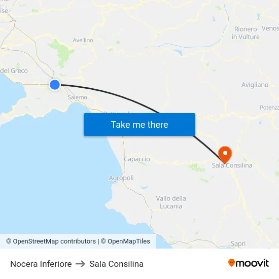 Nocera Inferiore to Sala Consilina map