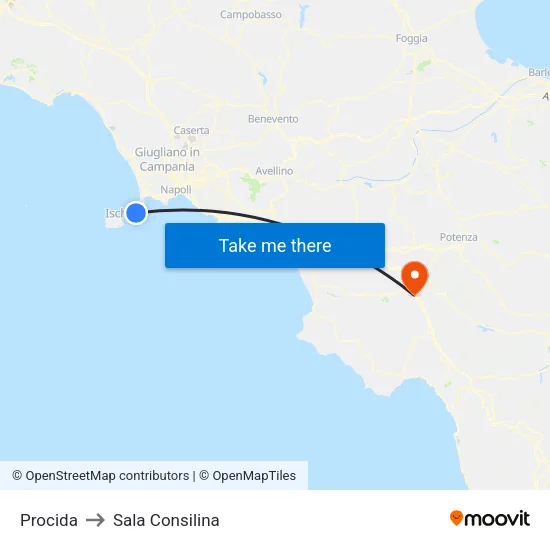 Procida to Sala Consilina map