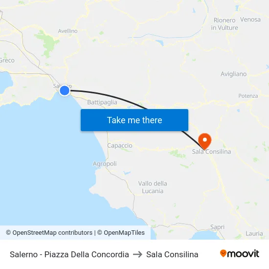 Salerno - Piazza Della Concordia to Sala Consilina map
