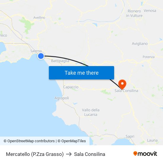 Mercatello (P.Zza Grasso) to Sala Consilina map