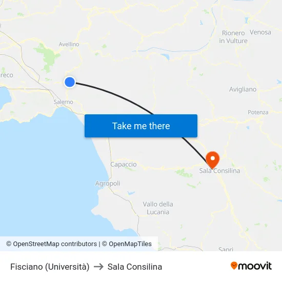 Fisciano (Università) to Sala Consilina map