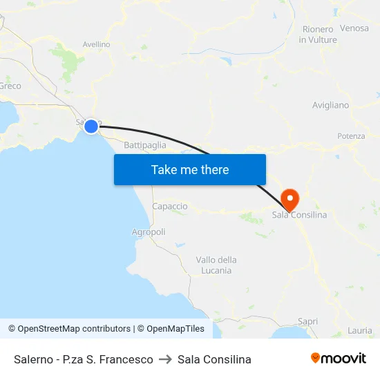 Salerno - P.za S. Francesco to Sala Consilina map