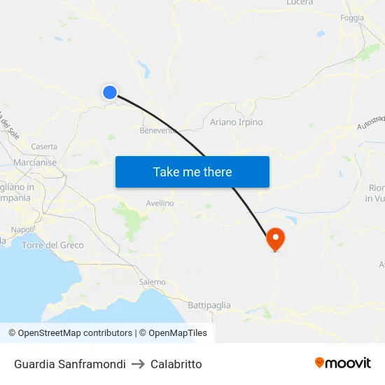 Guardia Sanframondi to Calabritto map