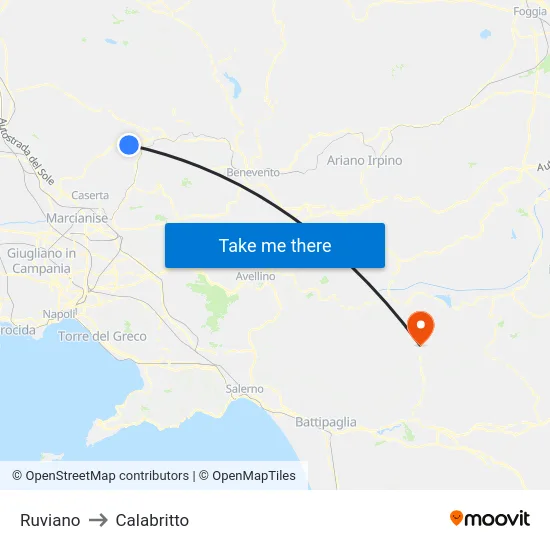 Ruviano to Calabritto map