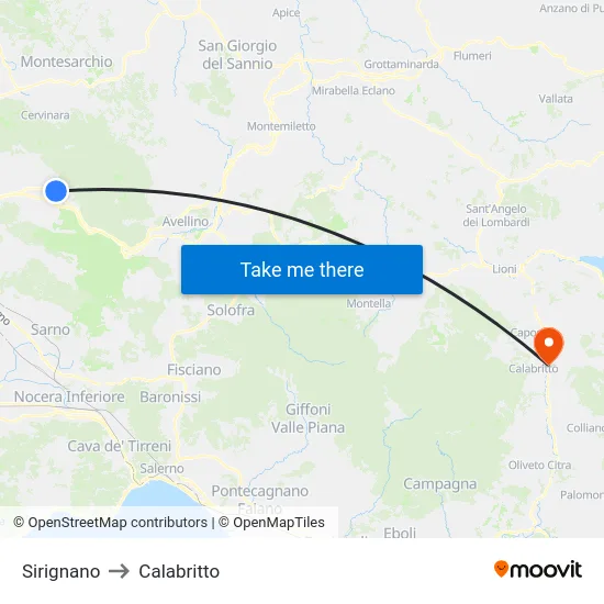 Sirignano to Calabritto map