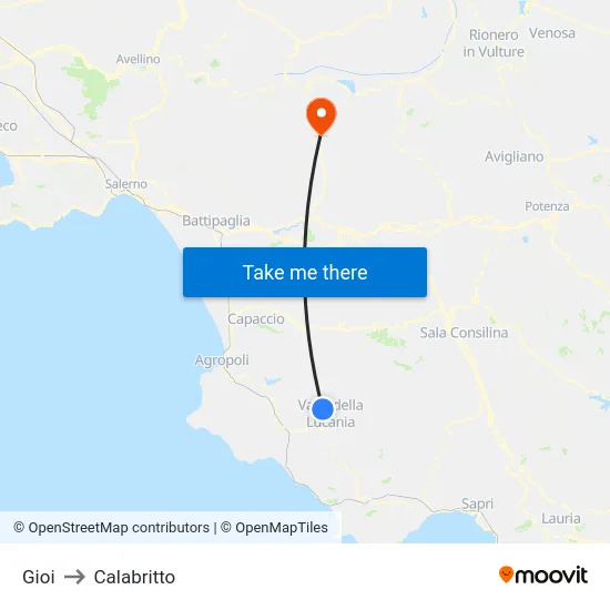Gioi to Calabritto map