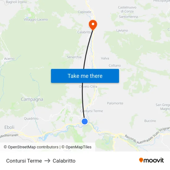 Contursi Terme to Calabritto map
